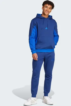 adidas – Sportswear – Fleece-Trainingsanzug in Dunkelblau mit Blockfarben-Design und Kapuze