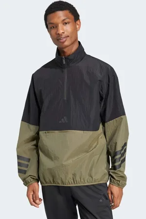 adidas – Future Icons – Gewebtes Sweatshirt in Olive Strata mit den 3 Streifen und kurzem Reißverschluss