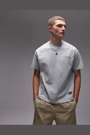 Caterpillar – WWR – Kastiges, schweres T-Shirt in verwaschenem Steingrau