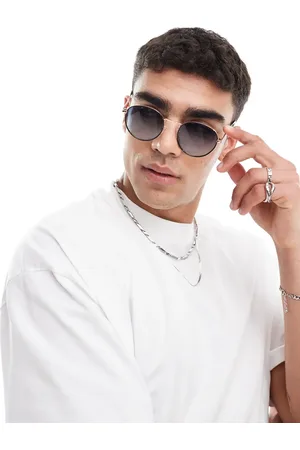 JACK & JONES – Runde Sonnenbrille in Gold mit blauen Gläsern