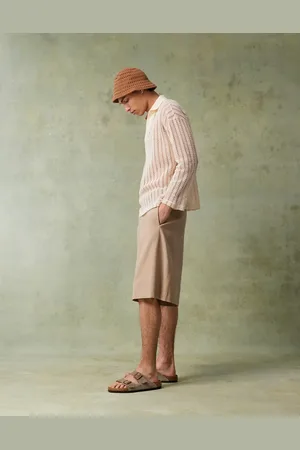 ASOS – Elegante Oversize-Bermuda-Shorts aus Leinenmix in dunklem Steinbeige