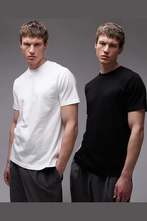 Topman – Regulär geschnittene T-Shirts im 2er-Pack in Schwarz und Weiß