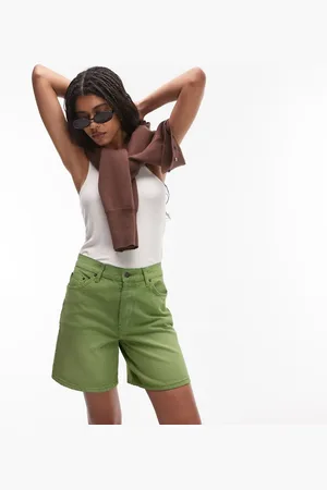 Topshop – Lockere Jeans-Jorts in Limettengrün