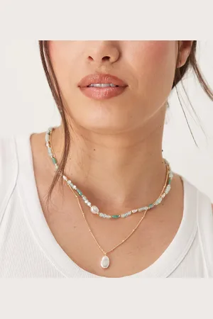ASOS ASOS DESIGN Curve – Mehrreihige goldfarbene Halskette mit Zierperlen und Schmucksteinen in
