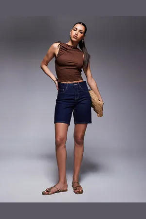 River Island – Jeans-Bermudashorts in dunkelblauer Waschung