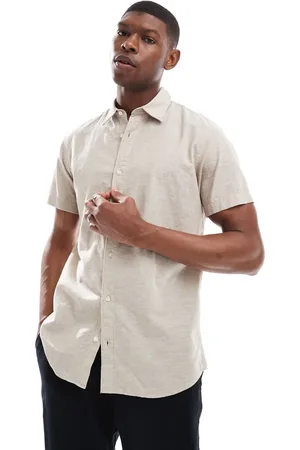 JACK & JONES – Kurzärmliges Leinen-Hemd in Beige