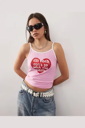 Noisy May – Camisole-Top in mit Kontrastrand und „Bad Vibes“-Print