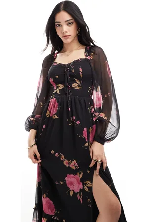 Miss Selfridge – Maxikleid mit Korsett-Detail und Rosenmuster
