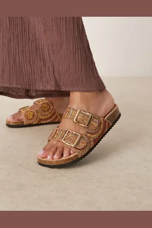 ASOS – Funky – Flache Mules in Bernstein mit Perlenverzierung und zwei Riemen