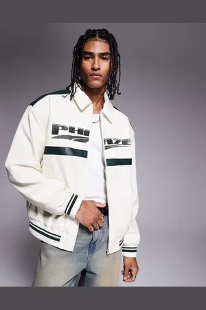 ASOS – Motocross-Bomberjacke aus Kunstleder in Ecru mit Oversize-Passform