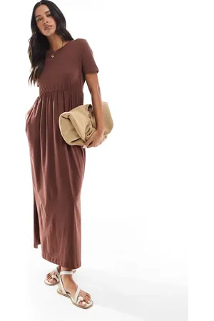 Threadbare – Midi-T-Shirt-Kleid in Schokoladenbraun mit hoch angesetzter Taille