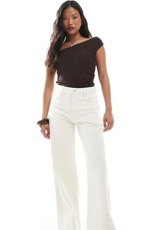 Pull&Bear Petite – Jeans in Ecru mit hohem Bund und weitem Bein