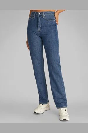 Calvin Klein – Straight Jeans in mittelblauer Waschung mit hohem Bund