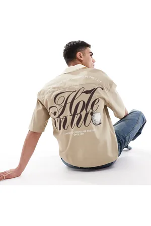 Pull&Bear – Bowling-Hemd in Khaki mit Print