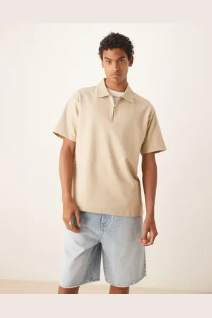 MANGO – Gerade geschnittenes Polohemd in Hellbeige mit kurzem Reißverschluss