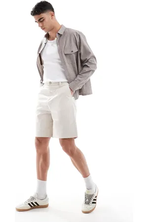 ASOS – Mittellange Jorts aus Leinenmix in Steinbeige