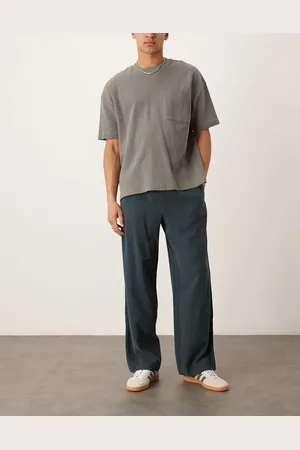 ASOS – Elegante Hose in Dunkelblau mit weitem Bein, seitlichen Streifen und Stretch-Taillenbund