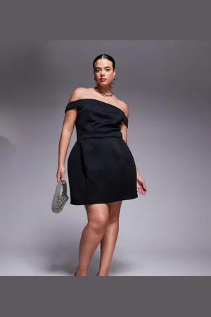 ASOS ASOS DESIGN Curve – Minikleid aus Material in Neopren-Optik in mit umgeschlagenem Carmen-Ausschnitt