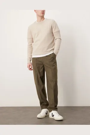 ASOS – Elegante, schmal zulaufende Oversize-Hose aus angerautem Stoff in Olivgrün mit Bügelfalten