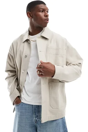 ASOS – Arbeiterjacke aus gewaschenem Twill in Steinbeige