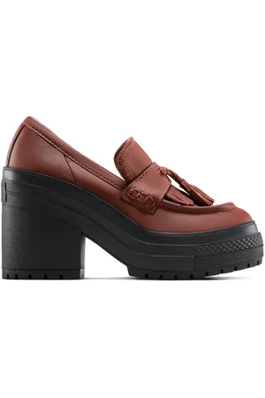 Converse – Chuck 70 de Luxe – Leder-Loafer in Dark Roast/Dark Roast/Schwarz mit Plateausohle und Absatz