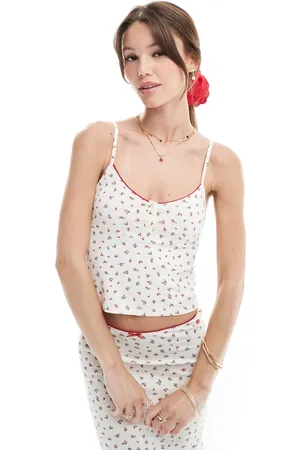 Pull&Bear – Pointelle-Camisole in mit Blümchenmuster, Kombiteil