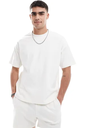 New Look – Kastiges T-Shirt aus schwerem Material in Wollweiß, Kombiteil