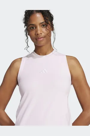 adidas – Essentials – Langes Kleid in Clear Pink / Weiß mit Ringerrücken und den 3 Streifen