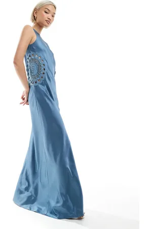 4th & Reckless – Satin-Maxikleid in mit Ringerrücken und gehäkeltem Einsatz