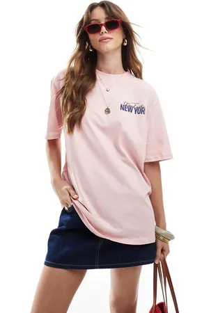 Stradivarius – Oversize-T-Shirt in Blassrosa mit „New York“-Print