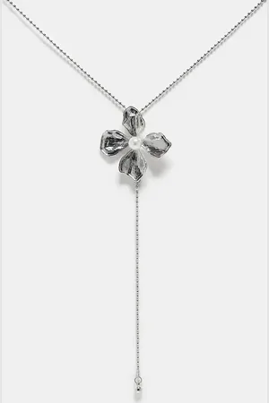 Reclaimed – Silberfarbene Unisex-Halskette mit Blumen-Anhänger