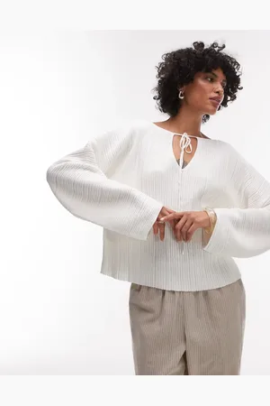 ARKET – Plissiertes Oberteil in Wollweiß aus Strickgewebe mit Bindedetail