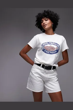 Topshop – Editor – Jeans-Shorts in Knochenweiß