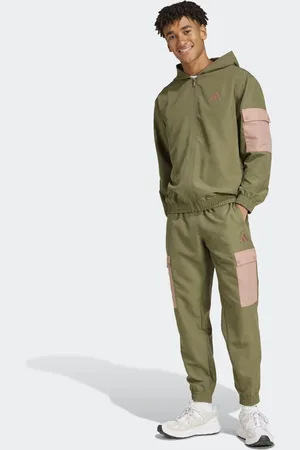 adidas – Sportswear – Gewebter Cargo-Trainingsanzug in Olive Strata