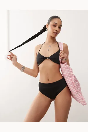 Weekday – Schwarze Bikinihose mit hohem Bund