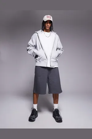 ASOS – Premium – Schwere, länger geschnittene Shorts in Anthrazit meliert