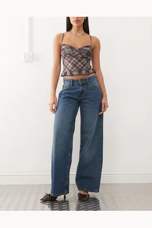 Motel – Jeans in Collegeblau mit sehr weitem, geräumigem Schnitt und niedrigem Bund