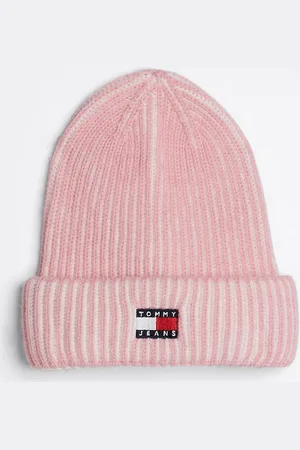 Tommy Hilfiger – Heritage – Gerippte Strickmütze in Hellrosa mit Wollanteil