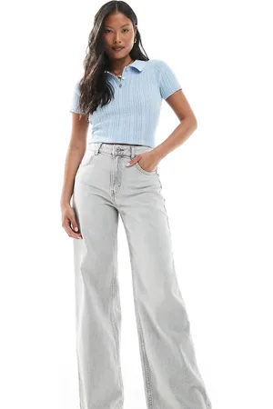 Pull&Bear Petite – Weit geschnittene Jeans in verwaschenem mit hohem Bund