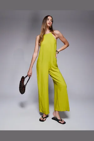River Island – Jumpsuit aus Leinen in Limettengrün