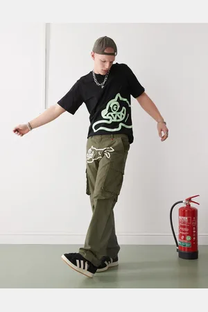 ICECREAM – Cargohose in Khaki mit „Running Dog“-Logo und Reißverschlüssen zum Abtrennen am Knie