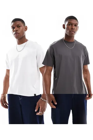 Pull&Bear – 2er-Pack T-Shirts in Anthrazit und Weiß