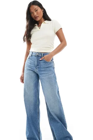 Pull&Bear Petite– Weit geschnittene Jeans in verwaschenem mit hohem Bund