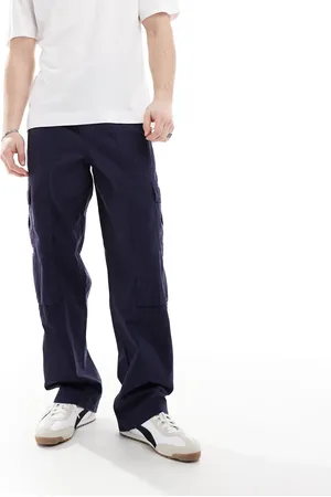 ASOS – Cargohose in Marineblau mit weitem Bein