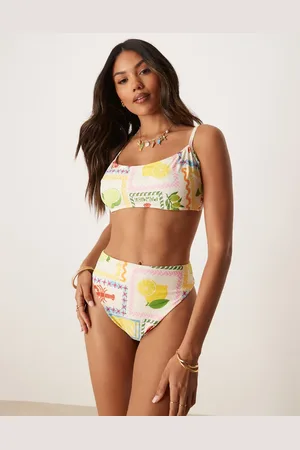 ASOS – Olive – Bikinihose mit Fliesenprint, hohem Beinausschnitt und hoher Taille