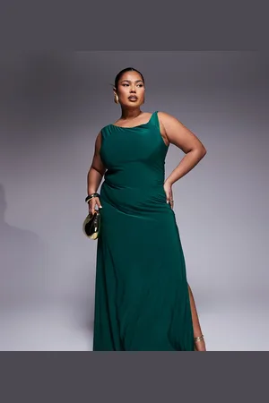 ASOS ASOS DESIGN Curve – Maxikleid in Smaragdgrün mit verdrehter Schulterpartie und geschnürter Rückseite