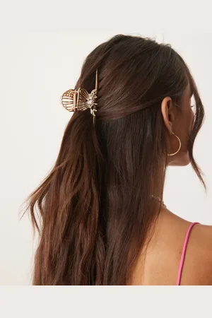 ASOS – Goldfarbene XL-Haarklammer aus Metall mit Muscheldesign und Perlendetail