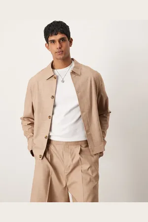 ASOS – Elegante, strukturierte Harrington-Jacke in Camel mit Knopfleiste, Kombiteil