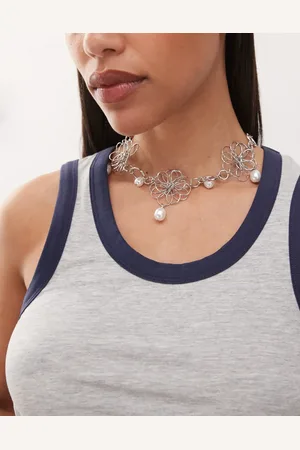 Reclaimed – Choker-Halskette in mit Blumendetail und Perlenanhängern