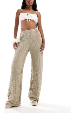 ONLY – Strukturierte Hose in Beige mit weitem Bein